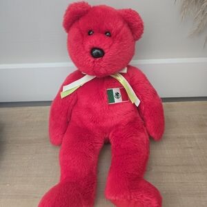 Ty Red Plush Bear with Flag Ribbon